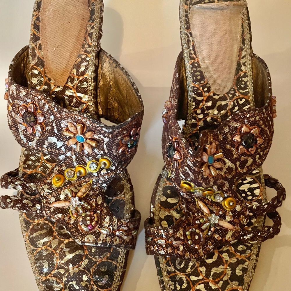 3/$20.  Embellished Sandals gold architectural heel